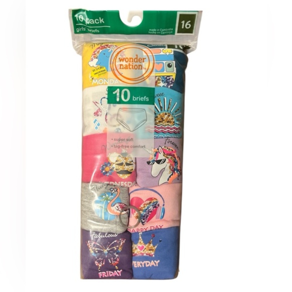 Wonder Nation Girls’ 10 -Pack Hipsters Underwear Size 16 - Breathable Cotton"